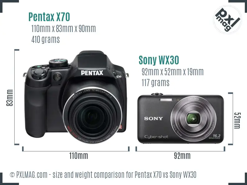 Pentax X70 vs Sony WX30 size comparison