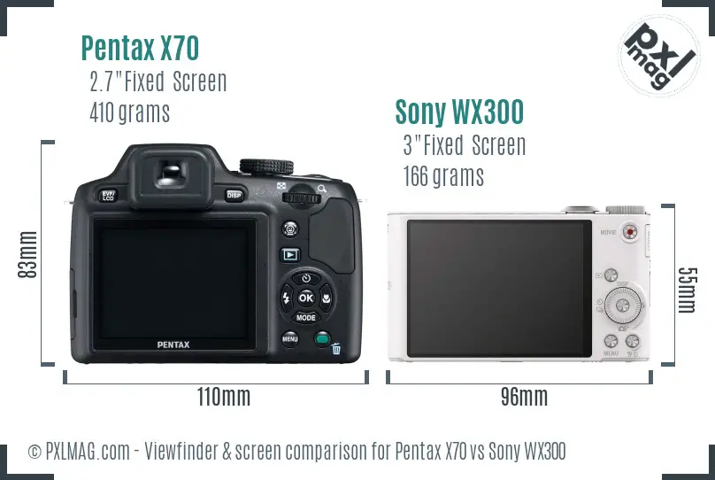Pentax X70 vs Sony WX300 Screen and Viewfinder comparison