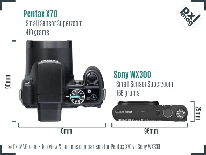 Pentax X70 vs Sony WX300 top view buttons comparison
