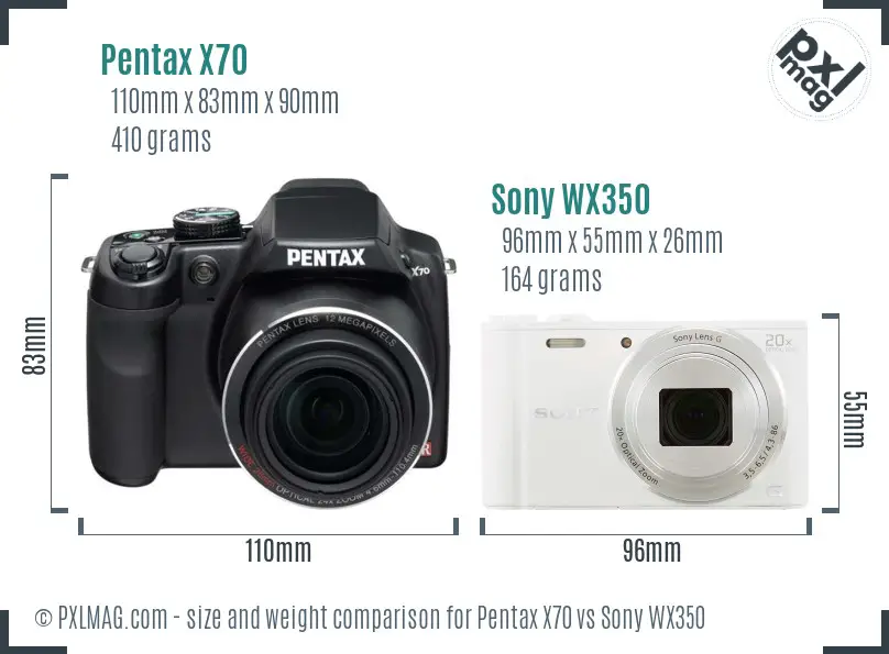 Pentax X70 vs Sony WX350 size comparison