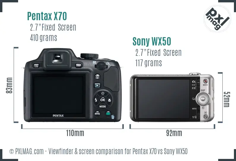 Pentax X70 vs Sony WX50 Screen and Viewfinder comparison