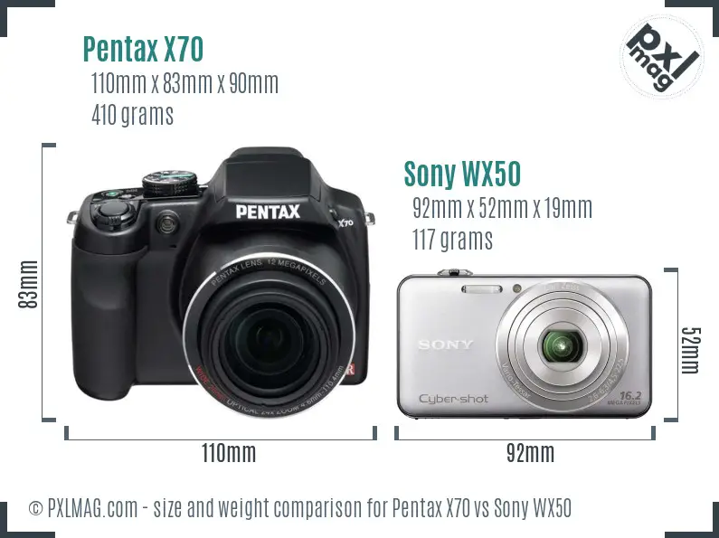 Pentax X70 vs Sony WX50 size comparison