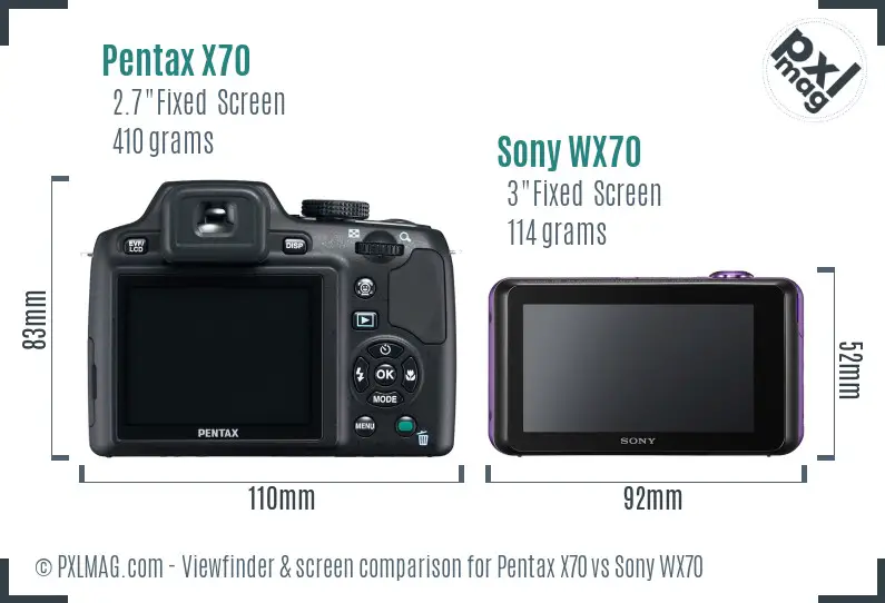 Pentax X70 vs Sony WX70 Screen and Viewfinder comparison