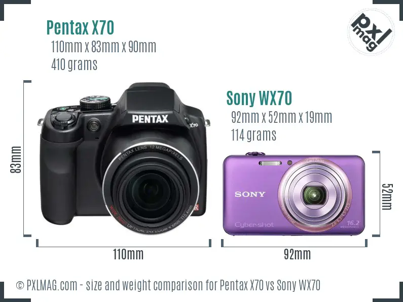 Pentax X70 vs Sony WX70 size comparison