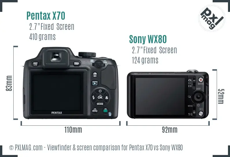 Pentax X70 vs Sony WX80 Screen and Viewfinder comparison
