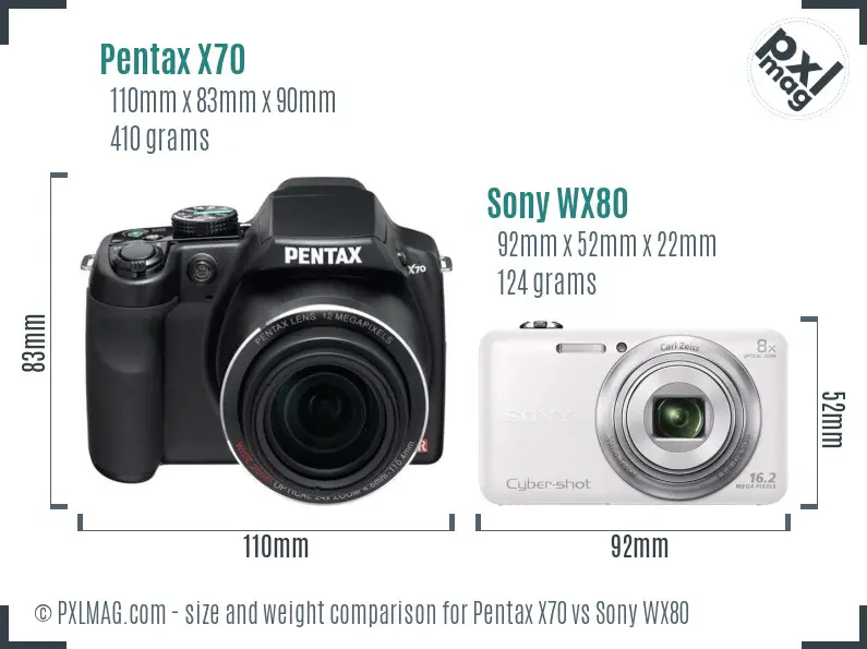 Pentax X70 vs Sony WX80 size comparison