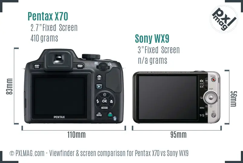 Pentax X70 vs Sony WX9 Screen and Viewfinder comparison