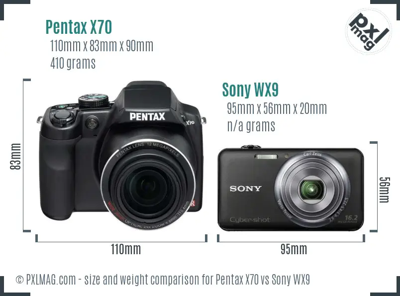 Pentax X70 vs Sony WX9 size comparison