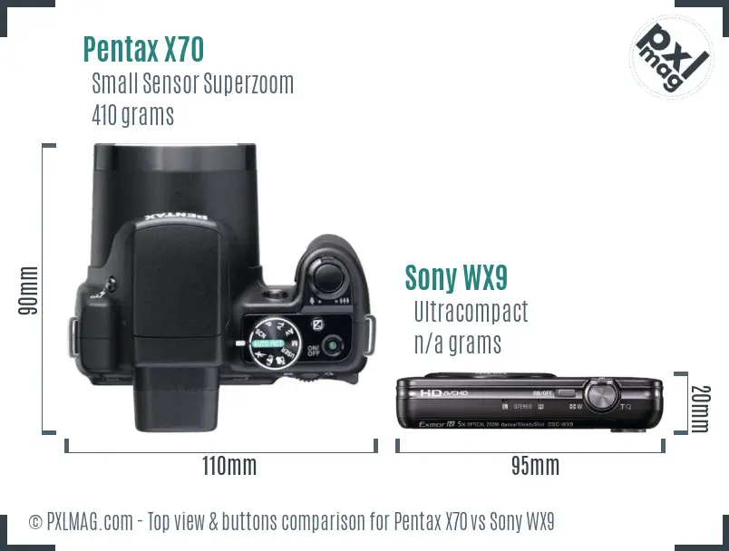 Pentax X70 vs Sony WX9 top view buttons comparison