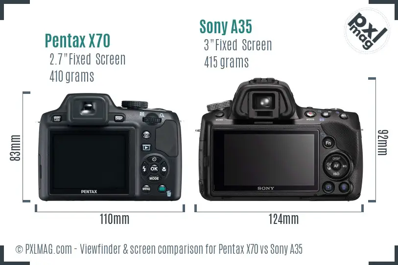 Pentax X70 vs Sony A35 Screen and Viewfinder comparison