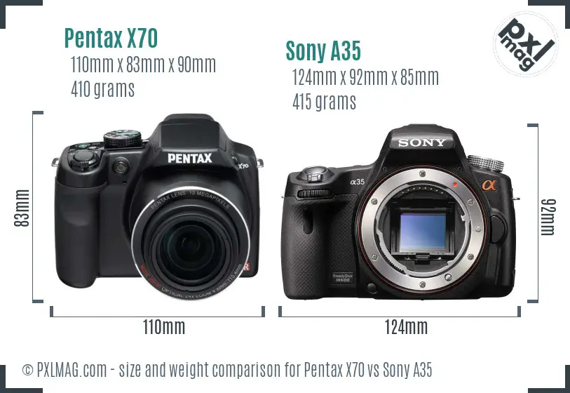 Pentax X70 vs Sony A35 size comparison