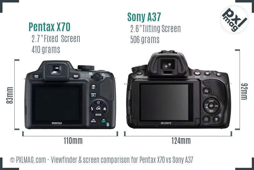 Pentax X70 vs Sony A37 Screen and Viewfinder comparison