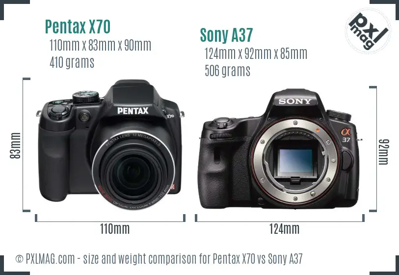 Pentax X70 vs Sony A37 size comparison