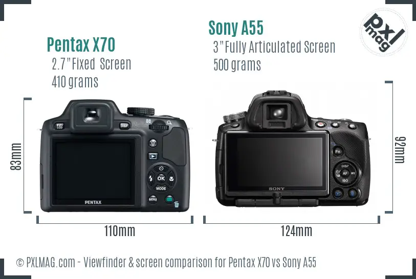Pentax X70 vs Sony A55 Screen and Viewfinder comparison
