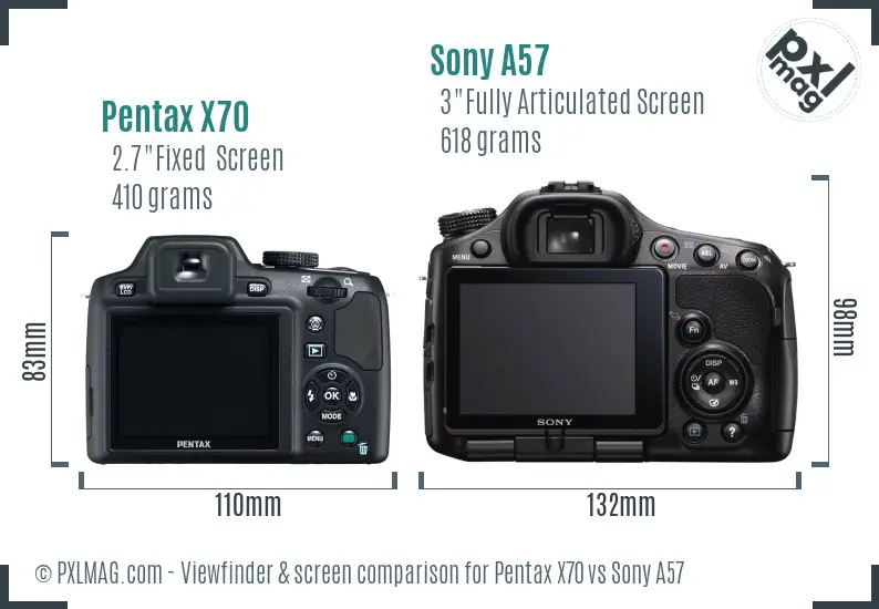 Pentax X70 vs Sony A57 Screen and Viewfinder comparison