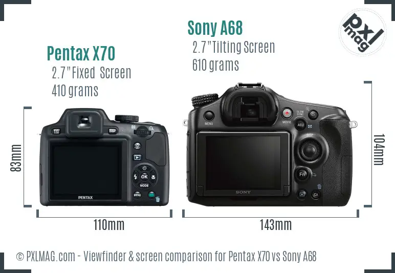 Pentax X70 vs Sony A68 Screen and Viewfinder comparison