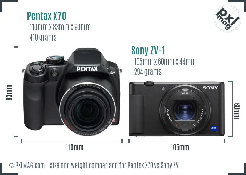 Pentax X70 vs Sony ZV-1 size comparison