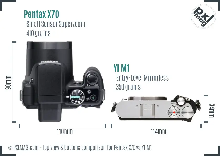 Pentax X70 vs YI M1 top view buttons comparison