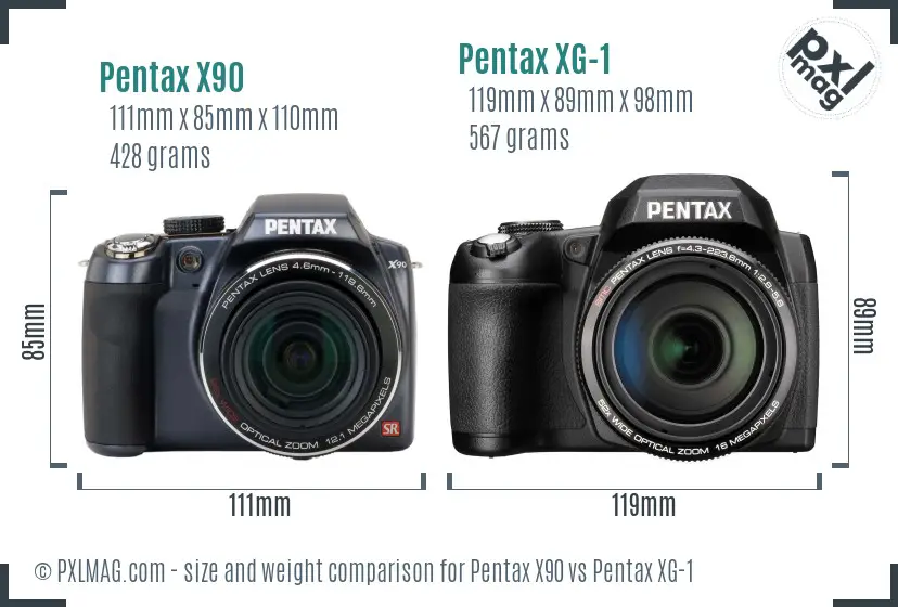 Pentax X90 vs Pentax XG-1 size comparison