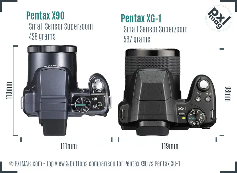 Pentax X90 vs Pentax XG-1 top view buttons comparison