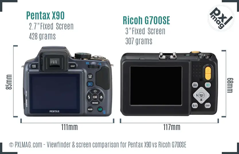 Pentax X90 vs Ricoh G700SE Screen and Viewfinder comparison