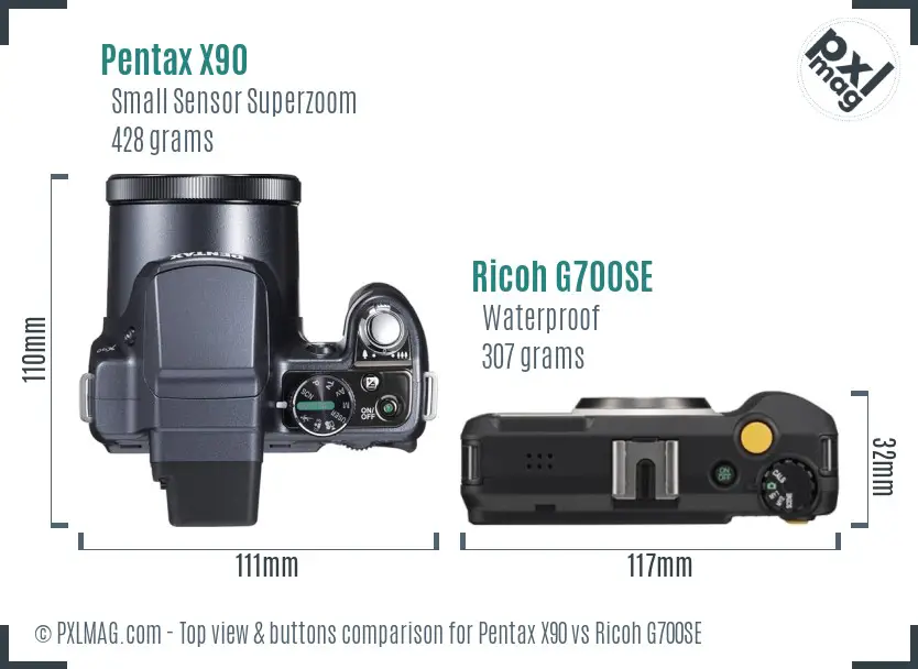 Pentax X90 vs Ricoh G700SE top view buttons comparison