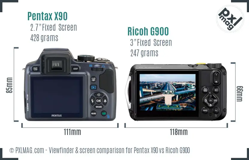 Pentax X90 vs Ricoh G900 Screen and Viewfinder comparison
