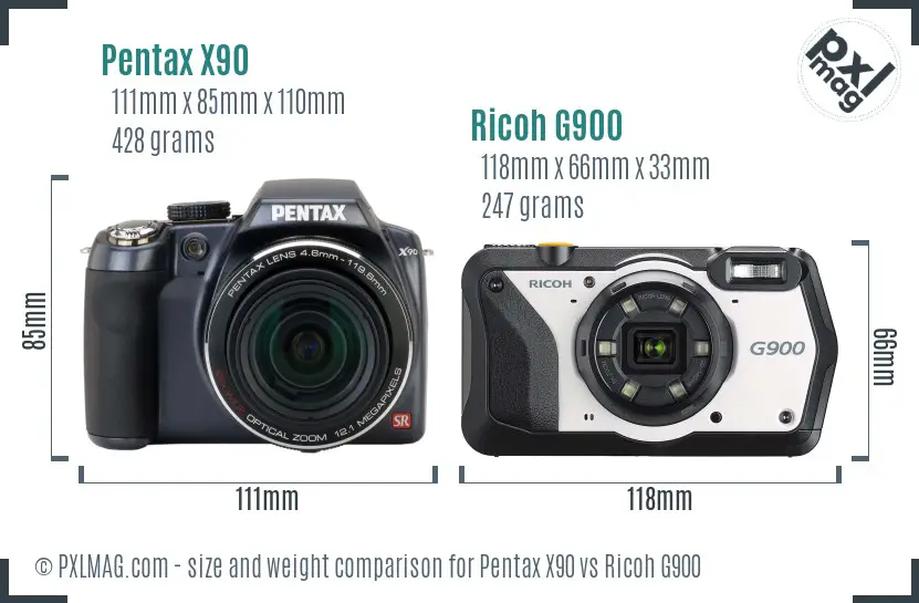 Pentax X90 vs Ricoh G900 size comparison