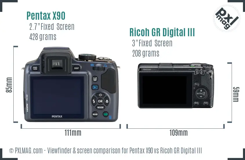 Pentax X90 vs Ricoh GR Digital III Screen and Viewfinder comparison