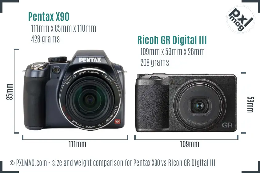 Pentax X90 vs Ricoh GR Digital III size comparison