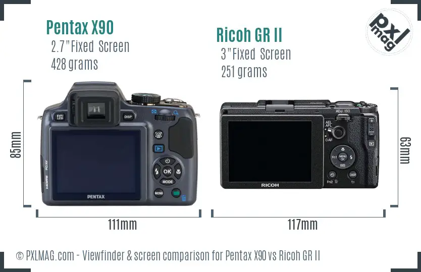 Pentax X90 vs Ricoh GR II Screen and Viewfinder comparison