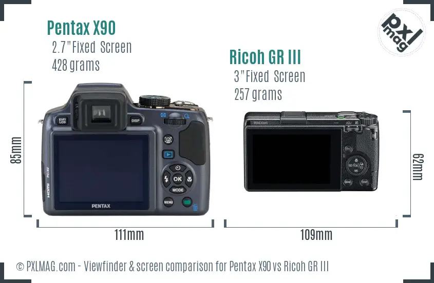 Pentax X90 vs Ricoh GR III Screen and Viewfinder comparison