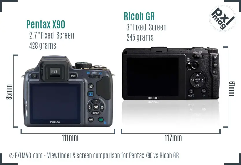 Pentax X90 vs Ricoh GR Screen and Viewfinder comparison