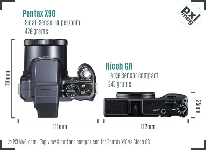 Pentax X90 vs Ricoh GR top view buttons comparison