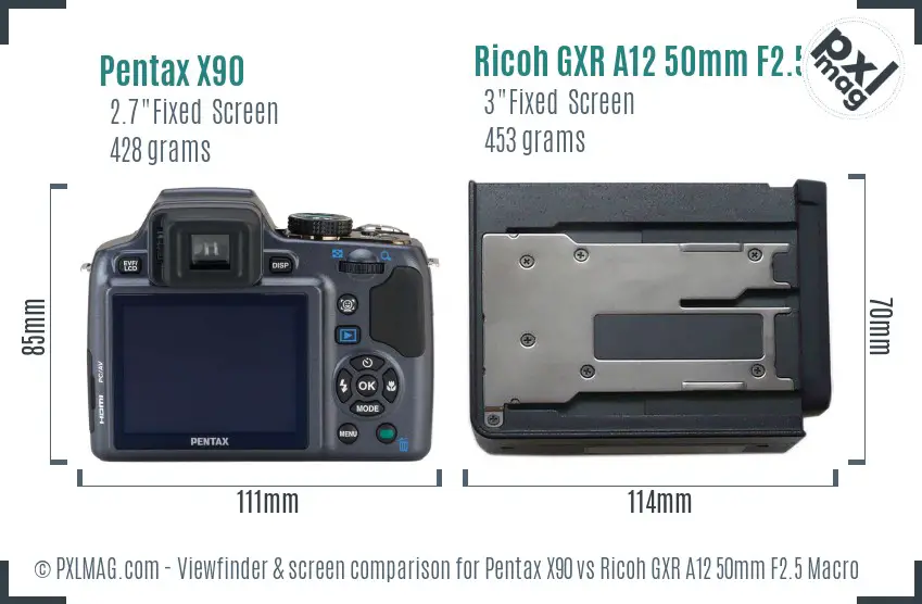 Pentax X90 vs Ricoh GXR A12 50mm F2.5 Macro Screen and Viewfinder comparison