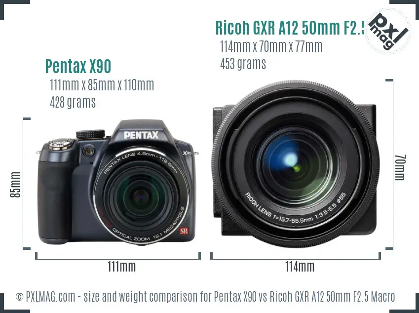 Pentax X90 vs Ricoh GXR A12 50mm F2.5 Macro size comparison