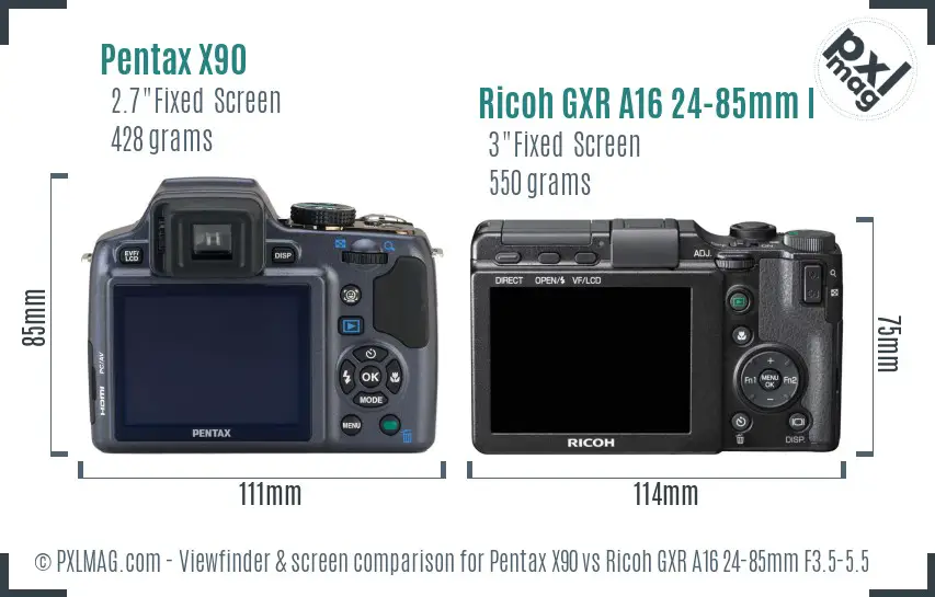 Pentax X90 vs Ricoh GXR A16 24-85mm F3.5-5.5 Screen and Viewfinder comparison
