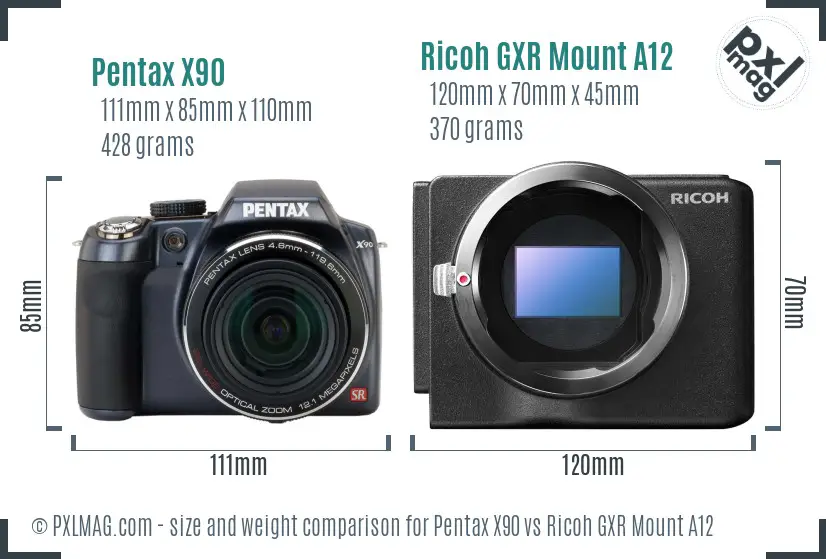 Pentax X90 vs Ricoh GXR Mount A12 size comparison