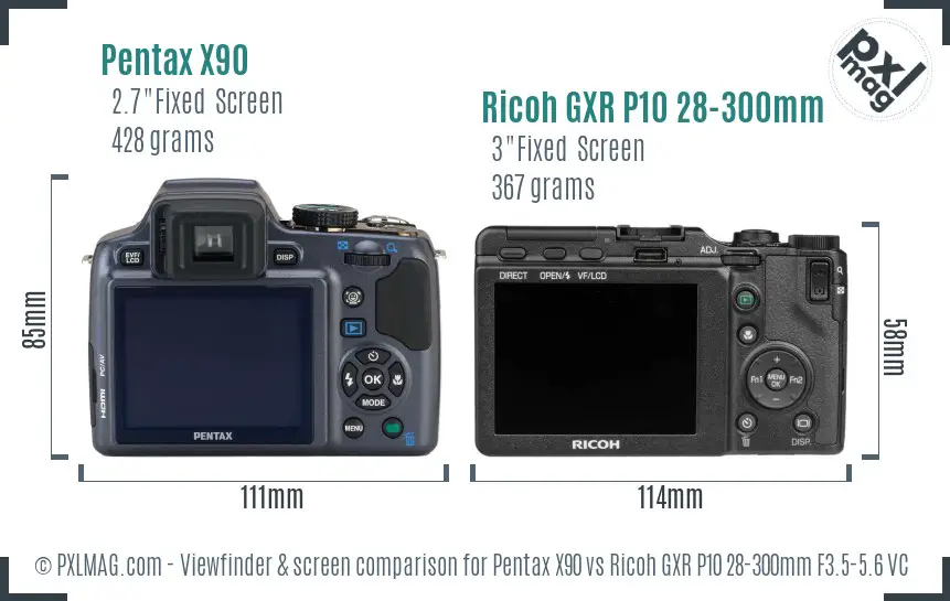Pentax X90 vs Ricoh GXR P10 28-300mm F3.5-5.6 VC Screen and Viewfinder comparison