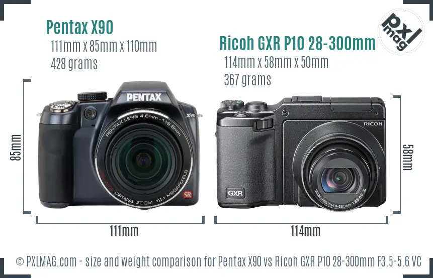Pentax X90 vs Ricoh GXR P10 28-300mm F3.5-5.6 VC size comparison