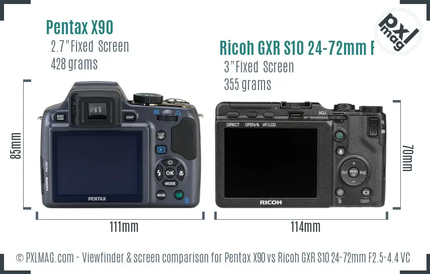 Pentax X90 vs Ricoh GXR S10 24-72mm F2.5-4.4 VC Screen and Viewfinder comparison