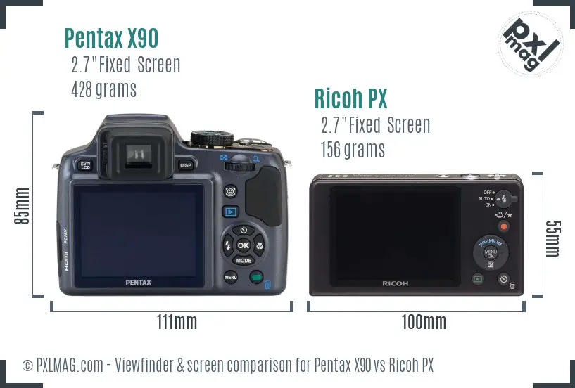 Pentax X90 vs Ricoh PX Screen and Viewfinder comparison