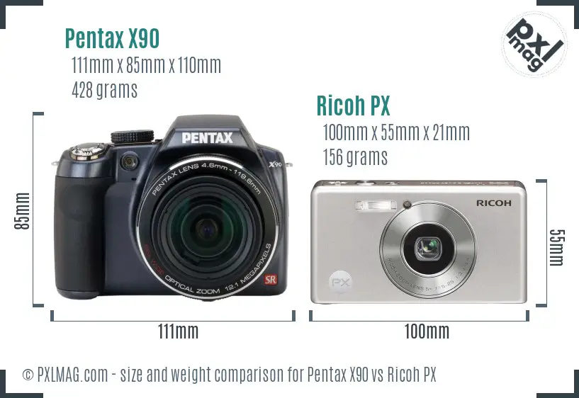 Pentax X90 vs Ricoh PX size comparison