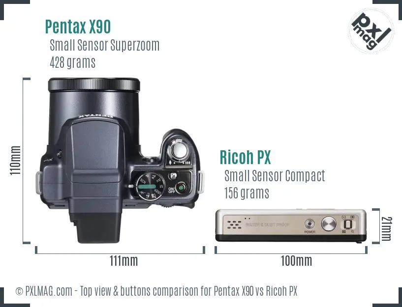 Pentax X90 vs Ricoh PX top view buttons comparison