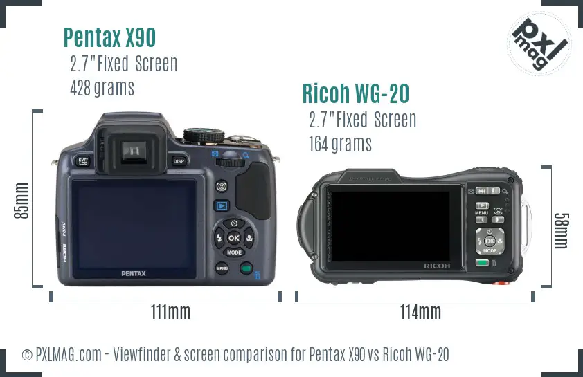 Pentax X90 vs Ricoh WG-20 Screen and Viewfinder comparison