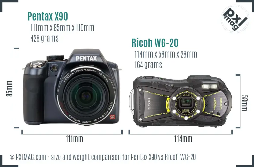 Pentax X90 vs Ricoh WG-20 size comparison