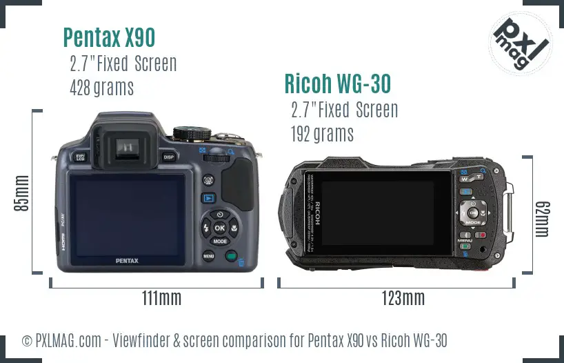 Pentax X90 vs Ricoh WG-30 Screen and Viewfinder comparison