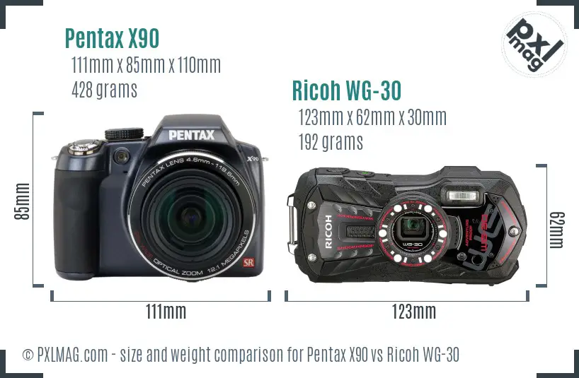 Pentax X90 vs Ricoh WG-30 size comparison