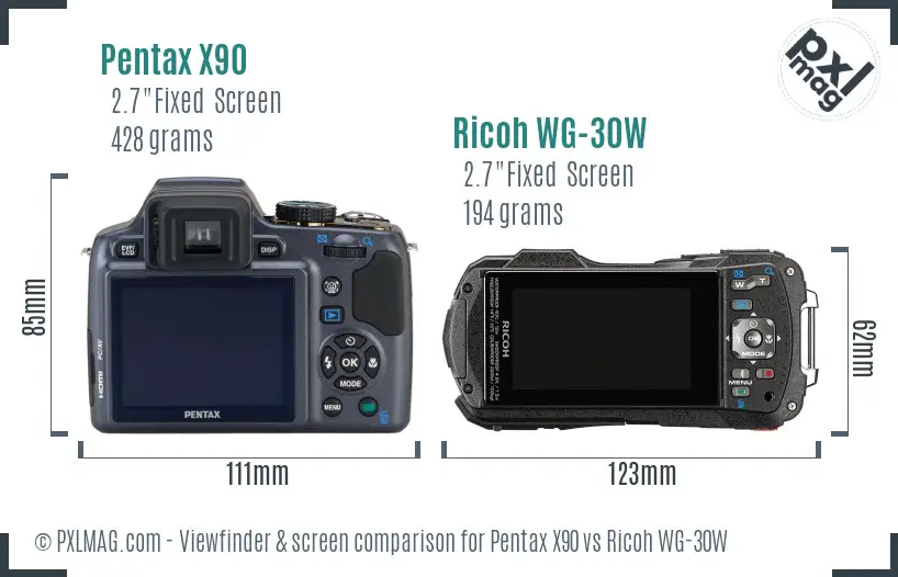 Pentax X90 vs Ricoh WG-30W Screen and Viewfinder comparison