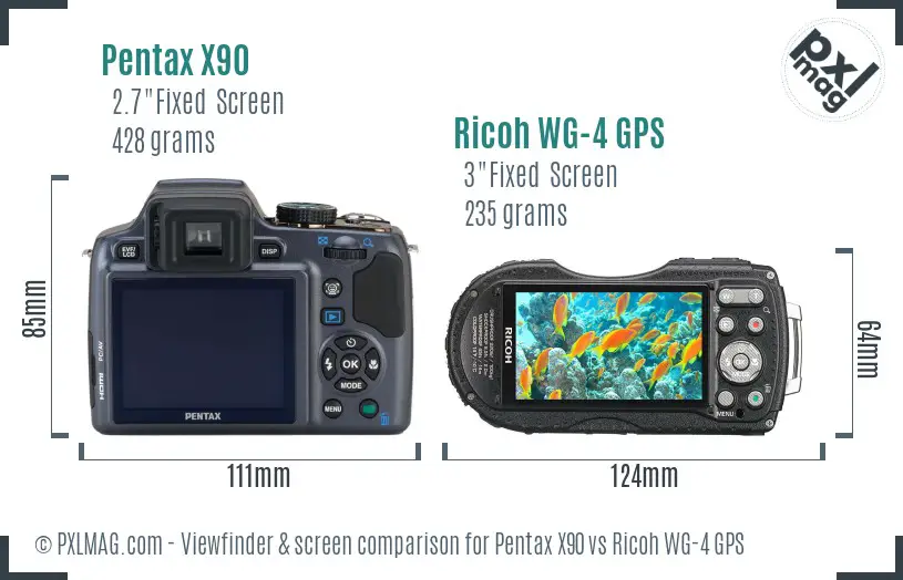 Pentax X90 vs Ricoh WG-4 GPS Screen and Viewfinder comparison